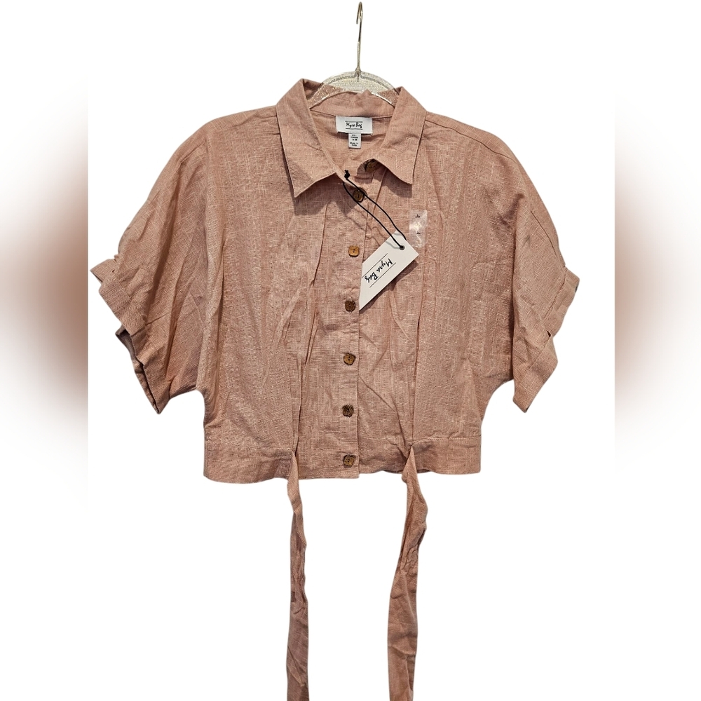 Myra Bag womans vegetable Dye 100%cotton Dusty Rose button down tie sz L NWT
